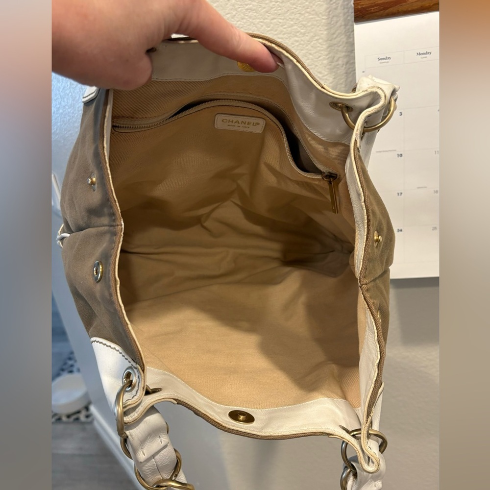 Chanel ( w/ COA) Tan & White Denim Leather Tote - Picture 12 of 13